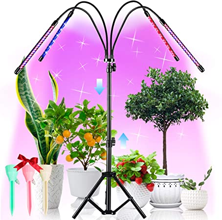 LED Grow Lights with Stand, 4 Heads Floor Plant Growing Lamps for Indoor Plants Growth. 84 LEDs Full Spectrum Floor Plant Lights Tripod Adjustable 23-67 inch, 3/6/12H Timer & 4 Modes, 360°Rotatable