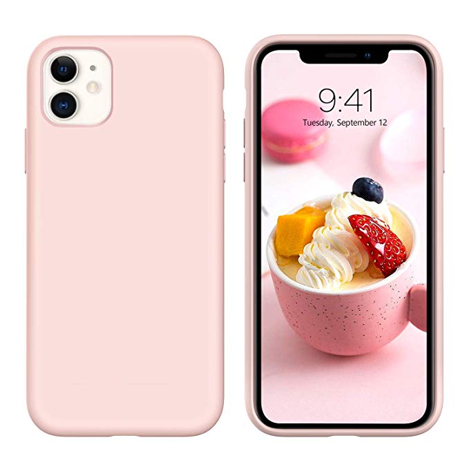 iPhone 11 Case,iPhone 11 Case 6.1" 2019, DUEDUE Liquid Silicone Soft Gel Rubber Slim Fit Cover with Microfiber Cloth Lining Cushion Shockproof Full Body Protective Anti Scratch Case for iPhone 11 6.1 inch for Women Girls,Pink Sand