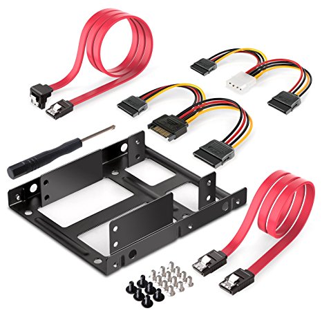 Inateck 2x 2.5 Inch SSD to 3.5 Inch Internal Hard Disk Drive Mounting Kit Bracket (SATA Data Cables and Power Cables included) (ST1002S)