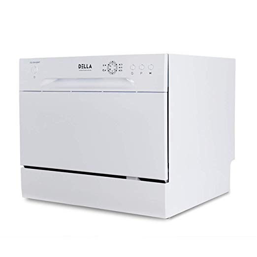 DELLA Mini Compact Countertop Dishwasher 6 Place Settings Portable For Small Apartment Home Kitchen, White