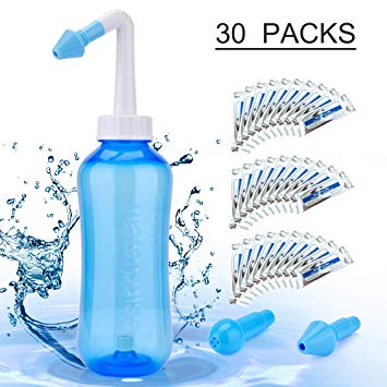 Sinus Rinse 300ml Nasal Irrigation - Bonus 30 Packs Nasal Wash Salt, HailiCare Nose Cleaner for Nose Wash, Nose Washer (300ml Bottle)