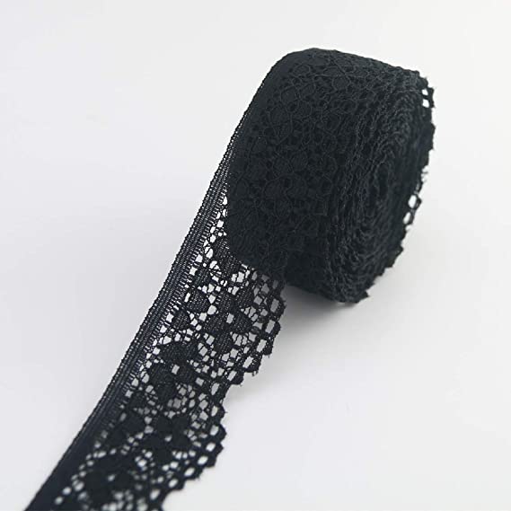 1 Inch Black Lace Trim for Sewing Elastic Stretchy Lace Ribbon for DIY Craft 24 Yard