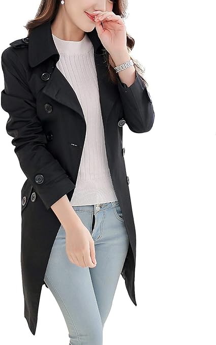 NANJUN Women's Double-Breasted Trench Coat Classic Lapel Overcoat Slim Outerwear Waterproof Coat with Belt Buckle