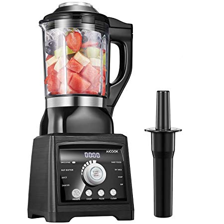 Aicook Blender,Smoothie Blender, Multifunctional Commercial Blender with Heating Function, 8 Preset Programs and 7-Speed Settings, 60 Ounces Glass Pitcher,Total Crushing Technology for Smoothies, Ice and Frozen Fruit,25000 RPM,1400W, 6 Blades ,with Safe Lock