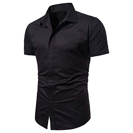 LOCALMODE Men's Regular Fit Cotton Business Casual Shirt Solid Short Sleeve Button Down Dress Shirts