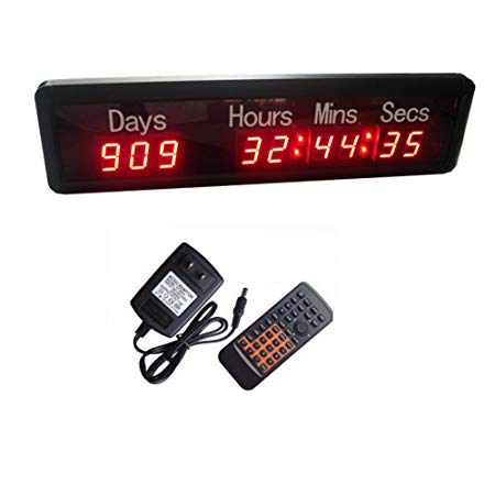 AZOOU 1-inch 9Digits LED Event Timer Countdown/up Clock with Days Hours Mins Secs Max Up to 1000 Days Red Color