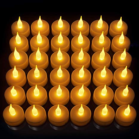 36 Pack LED Tea Light Candles, Gorgeous Flickering Flameless Candles, Super Long Life Battery Powered, Bright Unscented Tealights, Warm Glow, LED Candles, Perfect Weddings, Halloween & More