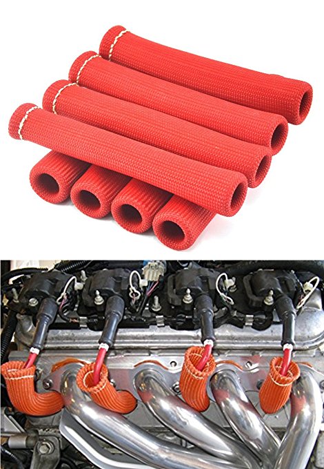 Amazingli Spark Plug Protect Boot 1600 Degree Heat Shield Thermal Protection Insulator 6 inch for Car Truck Red (Pack of 8)