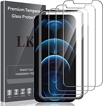 LK 3 Pack Screen Protector Compatible with iPhone 12 Pro Max - 6.7 inch Tempered Glass, Case Friendly, Double Defence, Alignment Frame Easy Installation, 3D Touch