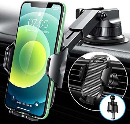 [Military-Grade Sturdiness] VANMASS Cell Phone Holder for Car, [Upgraded Hook Clip & Suction], Universal Dash Windshield Air Vent Car Phone Mount, Compatible with iPhone 12 11 Pro Max 8 Galaxy S21 S20