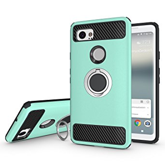 Newseego for Google Pixel 2 XL Case with Armor Dual Layer 2 in 1 with Extreme Heavy Duty Protection and Finger Ring Holder Kickstand Fit Magnetic Car mount for Google Pixel 2 XL-Green