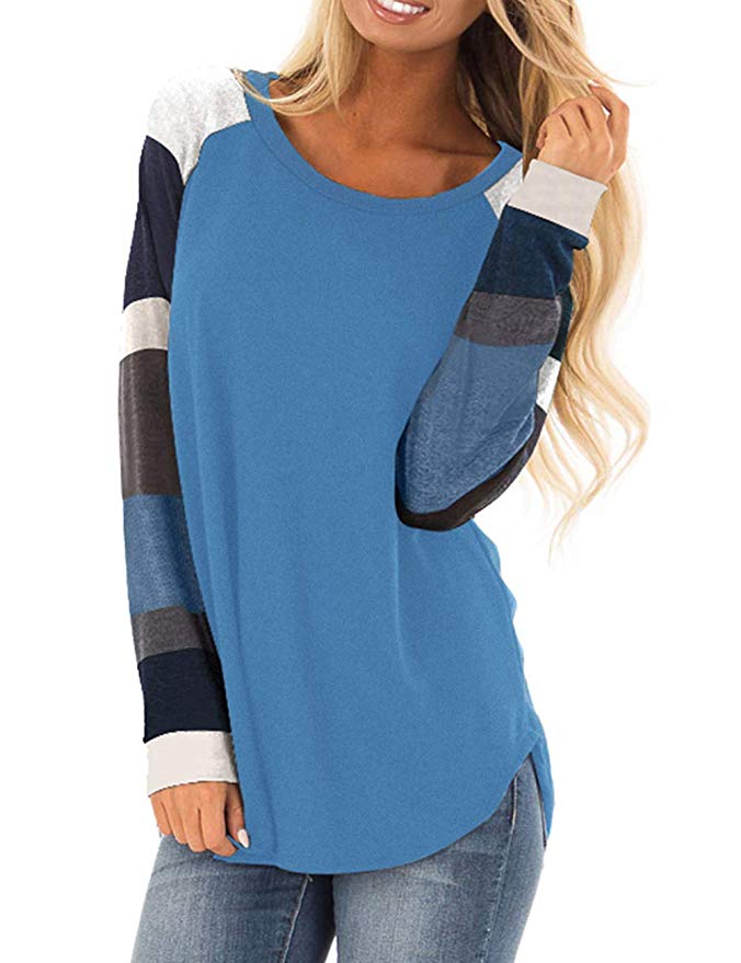 Women's Long Sleeve Cotton Knitted Patchwork Casual Tunic Sweatshirt Tops