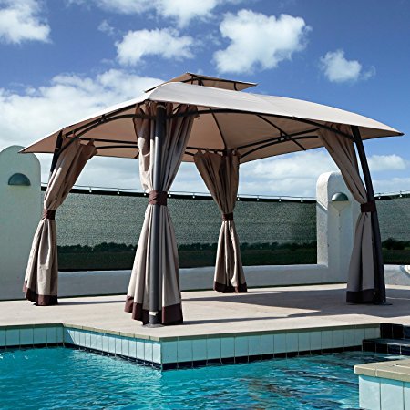 Grand patio Lawn Pop-up Patio Gazebo with Black Metal Steel Frame Outdoor Canopy 11x11 Feet(Dark Champagne)