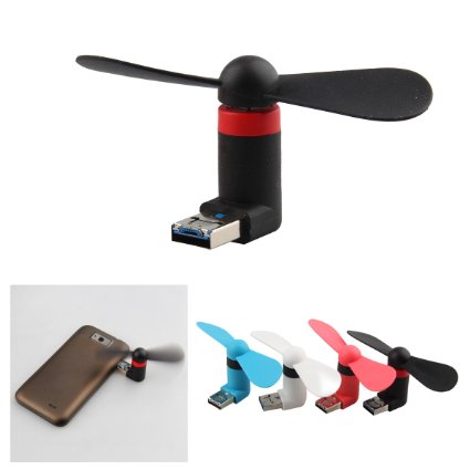 OTG USB Micro Phone Fan 2015 Portable USB /Micro OTG Phone Mini Fan with Two Leaves Two Ports for Cellphone Samsung HTC Tablet Notebook (Black 2)
