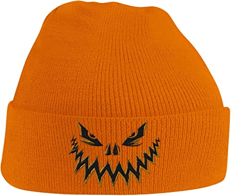 Bang Tidy Clothing Halloween Hats-Scary Pumpkin Face Beanie Hat Embroidered-Orange-Adults/Kids