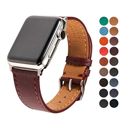 SONAMU New York French Bijou Premium Leather Strap Compatible with Apple Watch Band 38mm, Stainless Steel Clasp, Wine