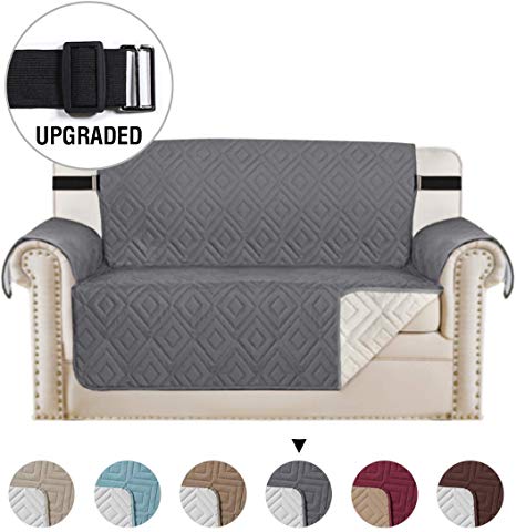 H.VERSAILTEX Waterproof Reversible Loveseat Covers for Dogs, Sofa Cover Sofa Slipcover Sofa Protector for Pets, Machine Washable Furniture Cover with 2" Straps (2 seater - Grey/Beige)