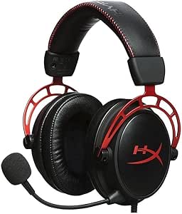 HyperX Cloud Alpha, Cuffie da Gaming, Connessione Cablata a 3,5 mm, Comandi sul Cavo, Telaio in Alluminio, Cuscinetti in Memory Foam Rivestiti in Similpelle, Adatto per PS4, Xbox e PC, Nero/Rosso