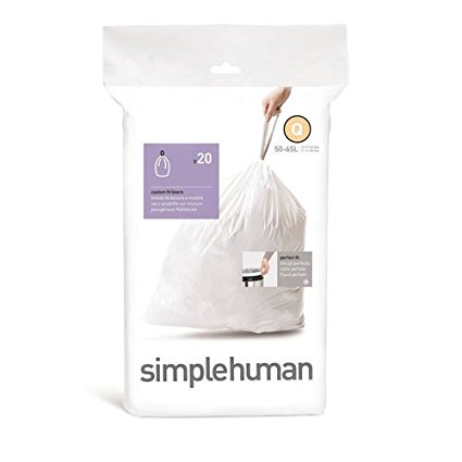 simplehuman Code Q Custom Fit Trash Can Liner, 1 refill pack (20 liners), 50 -65 L / 13-17 Gal