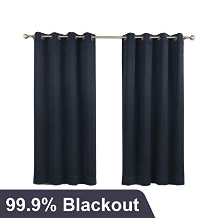 Moonen 99% Blackout Curtain for Bedroom Thermal Insulated Noise Proof Microfiber Heavy Silky Textured Darkening Grommet Top Drapes (2 Panels Set, Black, 52x63 Inches)