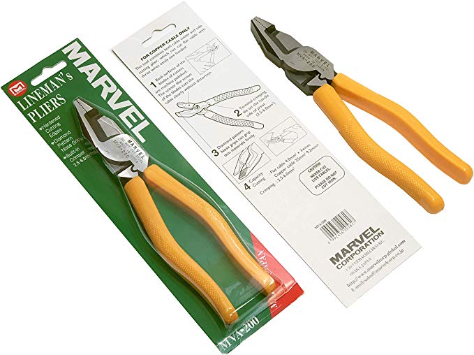 MARVEL MVA-200N Lineman's Pliers 8.5" with Wire Cutter/Crimper/Grip | Made in Japan | Japanese Drop-Forged High Carbon Steel Head | Sharp-edge Cutter Lineman Tools for Electricians and Linesman