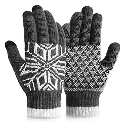 VENI MASEE Winter Gloves Touch Screen Warm Knit Gloves Elastic Cuff Anti-Slip Rubber Design Warm Gloves Men Women