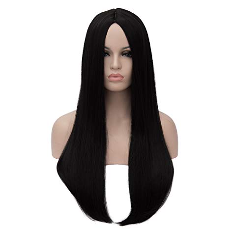 Aosler Women's Black Wig 24 inches Long Straight Costume Wig for Girl Synthetic Cosplay Daily Party Wigs Halloween Hair