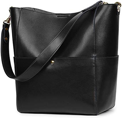 S-ZONE Women Vintage Genuine Leather Bucket Tote Shoulder Bag Hobo Handbag Purse