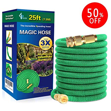 JJTGS Garden Hose - 25 Feet Green, Expandable Water Hose, Expandable Lightweight and Durable Water Hose, Extra Strength Textile, Solid Brass Connector