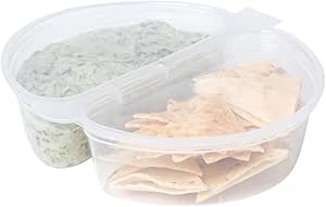 Restaurantware Futura 4 Ounce Snack Containers 100 Microwavable Sauce Containers - 2 Compartments Hinged Lid Clear Plastic Portion Cups For Condiments Or Dips