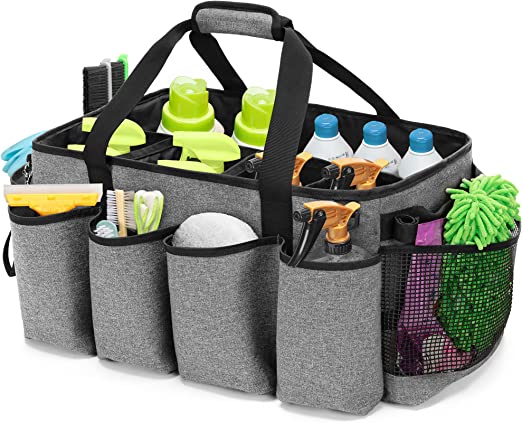 HODRANT Extra-Large Cleaning Caddy, Cleaning Supplies Organizer with Handles for Cleaning Products Storage, Large Capacity Cleaning Tote Bag for Cleaning Tools for Car, Home & Housekeeping Work, Gray