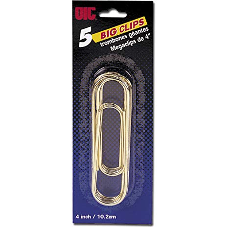 Officemate OIC Mega 4-Inch Gold Paper Clips, 5 per Pack (30917)