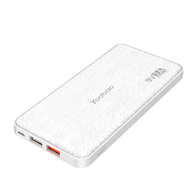 Yoobao Q12 12000mAh Rapid Charge Power Bank Ultra Thin Portable Charger with Qualcomm Quick Charge 3.0 and HUAWEI FCP Dual USB Output External Battery for Samsung Huawei iPhone LG HTC and More-White