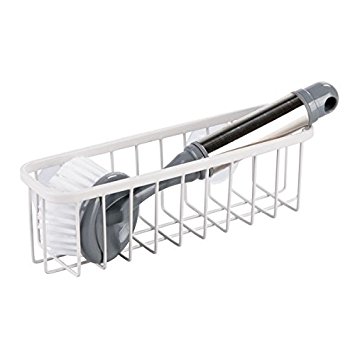 mDesign Kitchen Sink Suction Holder for Sponges, Scrub Brushes, Soap - Extra Large, Matte White