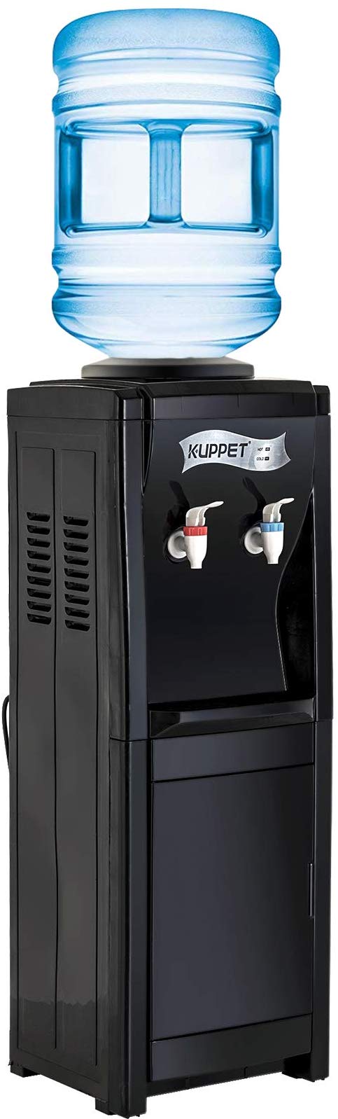 KUPPET Water Dispenser Top Loading Freestanding With Storage Cabinet, Water Coolers, Two Temperature, Hot(185℉-203℉), Normal Temperature(50℉-59℉),3-5 Gallon (32'', Black)