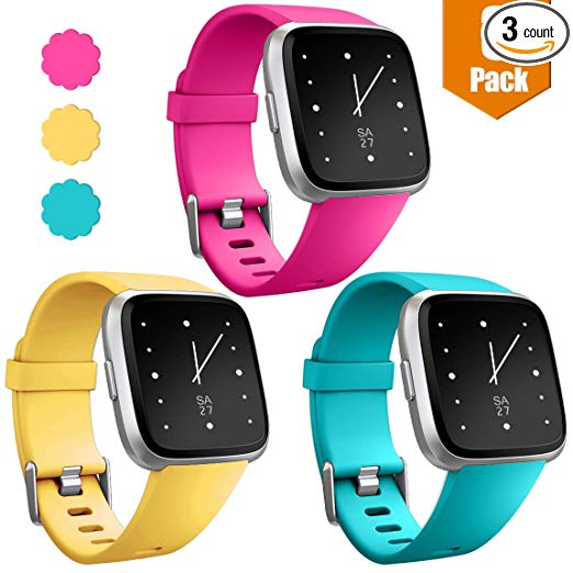 Maledan Replacement Bands for Fitbit Versa/Fitbit Versa Lite Edition/Versa Special Edition, Waterproof Accessories Sport Band for Fitbit Versa Smart Watch Women Men, 3-Pack, Large Small