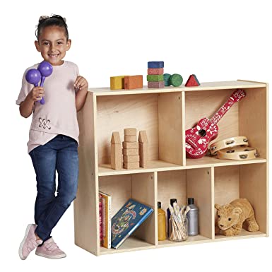 ECR4Kids Birch Streamline Storage Cabinet - Hardwood Classroom & Home Storage Solution for Kids - 5-Compartment, 30" H