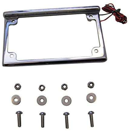 Universal Chrome License Plate Bracket Frame with LED Lights for Motorcycles & Scooters