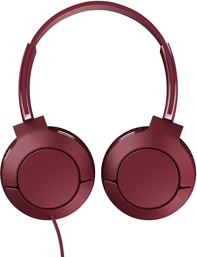 TCL MTRO200 On-Ear Headphones with Mic (Flat Fold Design, Soft Leather Ear Cushions, Sound-Isolating Acoustics, In-Line Controls), Burgundy Crush
