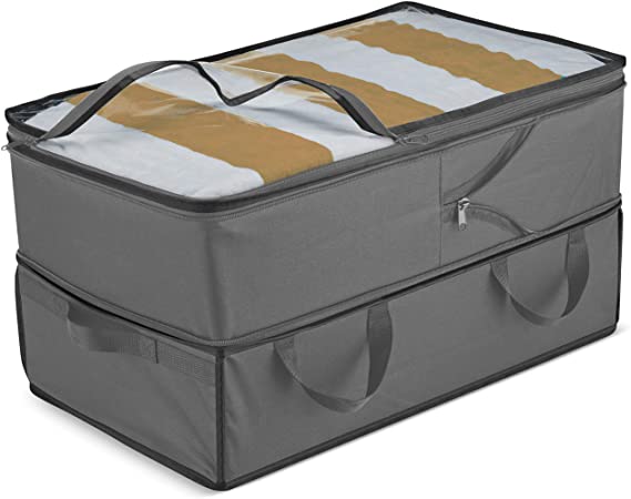 Expandable Clothes Storage Bags [70L Capacity] 1 Pk - 2 Adjustable Sizes for Compact Under Bed Storage or Expands to Large Clothing Storage Bag, Reinforced Carry Handles- for Comforter Blanket Bedding