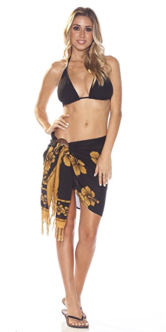 1 World Sarongs Womens Hibiscus Half Swimsuit Sarong in your choice of colors
