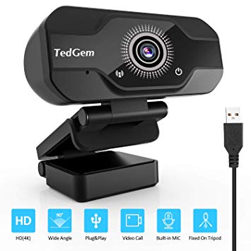 TedGem Webcam, Full HD 4K/1080P PC Webcam with Built-in Mic USB Webcam Streaming Webcam for Video Calling and Recording, Gaming Small/Flexible/Adjustable, Supports Windows, Android, Linux