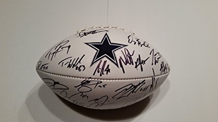 2016 Dallas Cowboys Team Hand Autographed Logo Football Coa Romo,Bryant,Prescott,Elliott