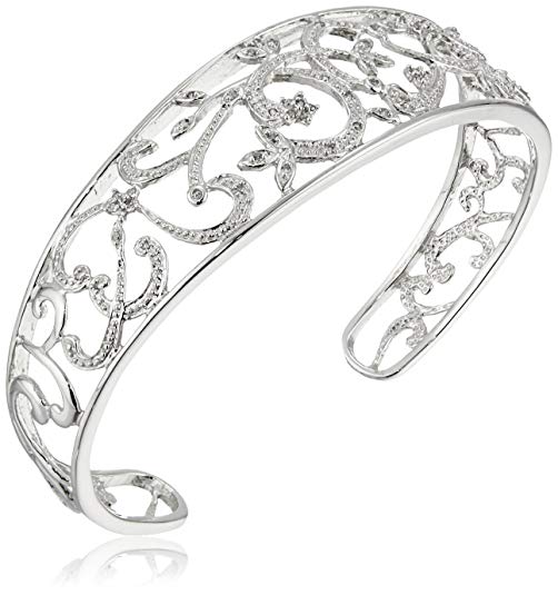 Sterling Silver Diamond Filigree Cuff Bracelet (1/4 cttw, I Color, I3 Clarity), 7"