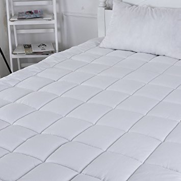 Mattress Pad Cover-Cotton Top with Stretches to 18” Deep Pocket Fits Up to 8”-21” Cooling White Bed Topper (Down Alternative, King)