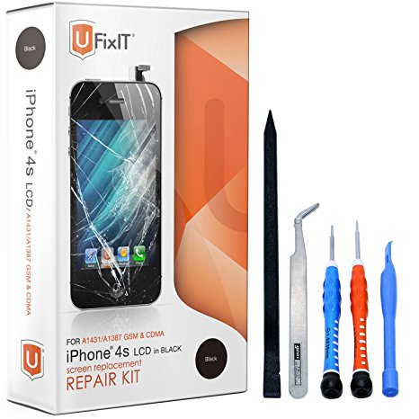 iPhone 4S Screen Replacement - Black - LCD Premium Complete Repair Kit with Tools - Easy Manuals Videos and Instructions - New Touch Panel Display Digitizer Assembly - All Networks