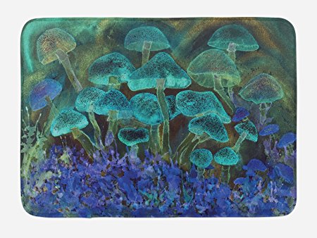 Psychedelic Bath Mat by Ambesonne, Unusual Speckled Fluorescent Mushroom Figures Dreamy Fantasy Graphic, Plush Bathroom Decor Mat with Non Slip Backing, 29.5 W X 17.5 W Inches, Slate Blue Violet