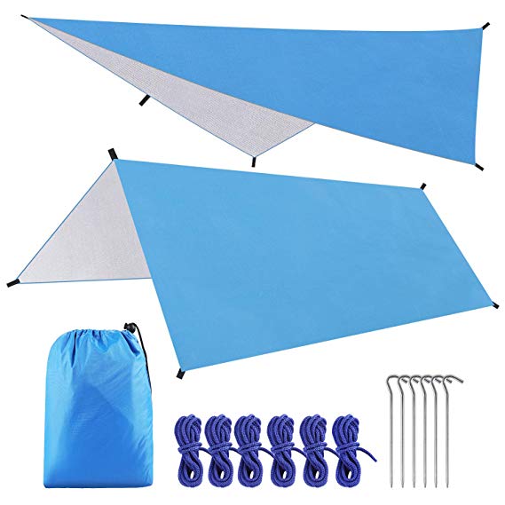 SKL Hammock Rain Fly Tent Tarp 10 x 10 FT Large Waterproof Camping Tarp Shelter UV Protection Lightweight Ripstop Nylon Picnic Mat for Camping Hiking Backpacking