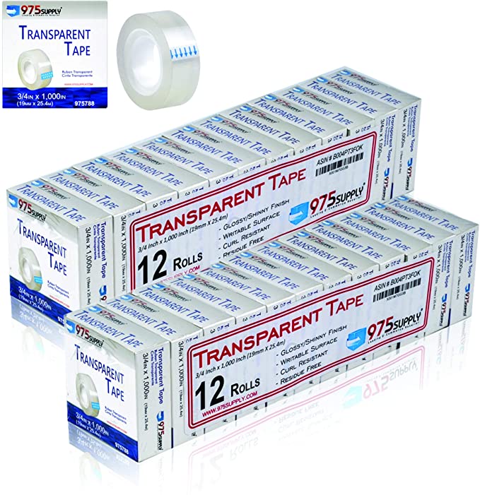 975 Supply Transparent Tape, 1 Core, 3/4 x 1,000, Clear (24 Rolls)