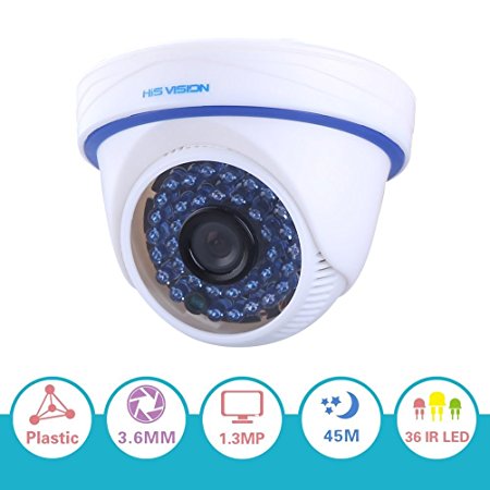 His Vision 960P AHD Home Security Camera 1/3" 3.6mm Lens 36 Leds IR-CUT 150ft Night Vision 100 Degree Wide Angle View Surveillance Camera(Plastic White)
